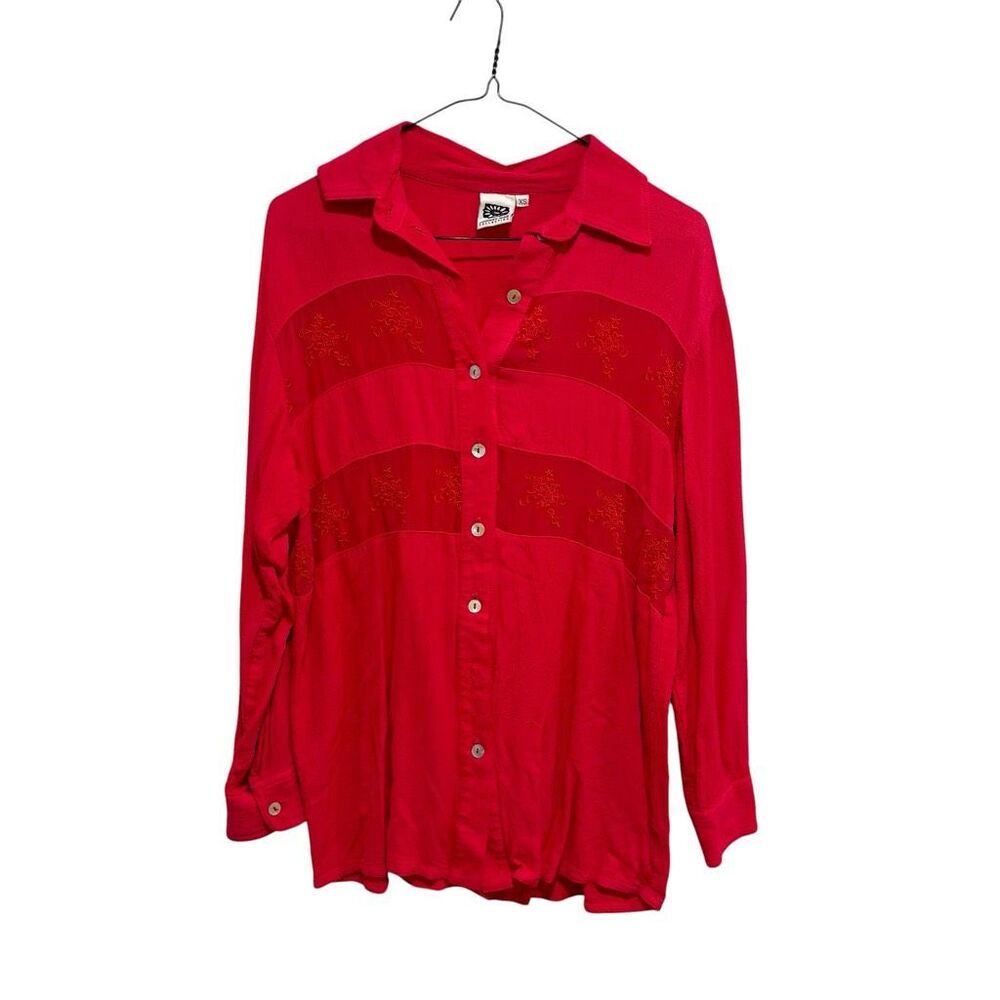 Johnny Was Red Lace Long Sleeve Button Down